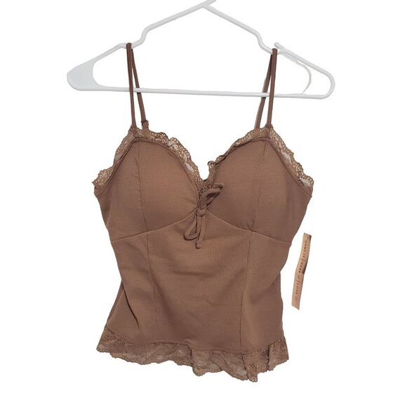 NWT Forever 21 Almost Famous Lace Trim Padded Cami in Cocoa Brown - Size Large - Picture 1 of 8